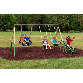 XDP Recreation Super Disc Steel Swing Set with Disc Swing, Swing Seats, Wave Slide