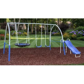 XDP Recreation Super Disc Swing Set Plus with Safe Arch Design, Slide & 2 Swings