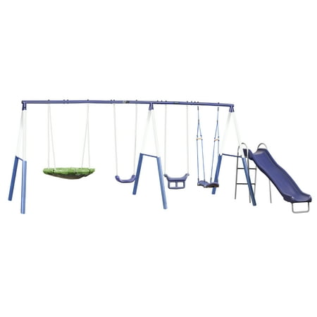 XDP Recreation Surf N Swing Set with Wave Slide, Super Disc Swing, Swing Seat, Stand R Swing, & Surf N Board Swing