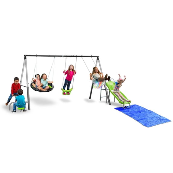 XDP Recreation Swingin' Free Playground Set, Water Slide, Super Disc Swing
