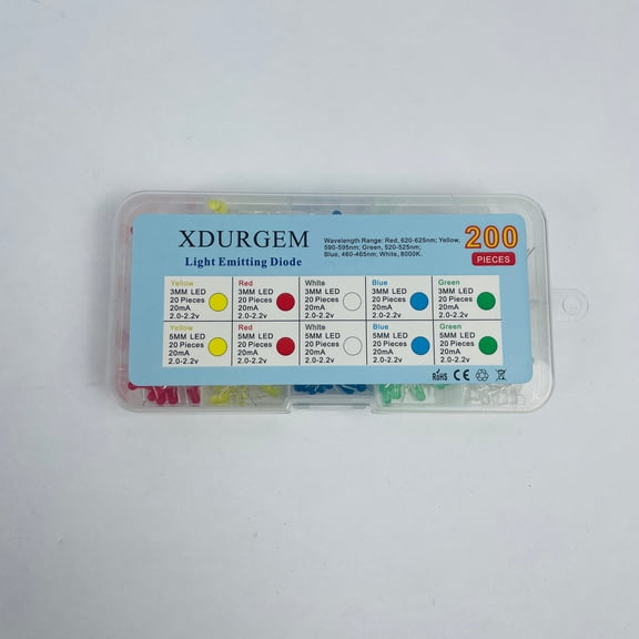 XDURGEM Light Diodes, 200 pcs 5 Colors LED Light Emitting Diodes