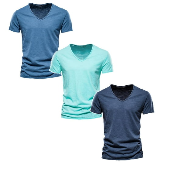 XDZJLR 3 Pack Men'S Shirts Casual,Mens Fashion Casual Solid Color Cotton V Neck Short Sleeve T Shirt Tops,Xxl