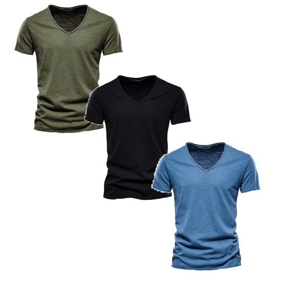 XDZJLR 3 Pack Tshirts Shirts For Men,Mens Fashion Casual Solid Color Cotton V Neck Short Sleeve T Shirt Tops,Xxxl