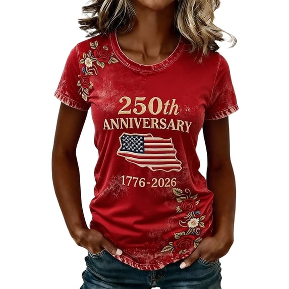 XDZJLR 4Th Of July Shirts For Women Red White Blue Fashion Casual Short Sleeve T Shirt Round Neck Printed Top Daily Wear Outfits Womens American Flag T Shirts