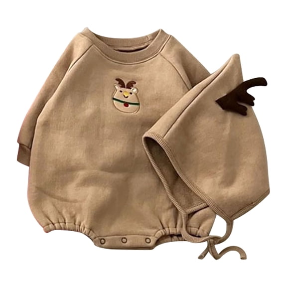 XDZJLR Baby Boy Girl Christmas Outfit Romper Unisex Xmas Long Sleeve Oversized Sweatshirt Onesie Bubble Hat Xmas Clothes Set 3-6 Months