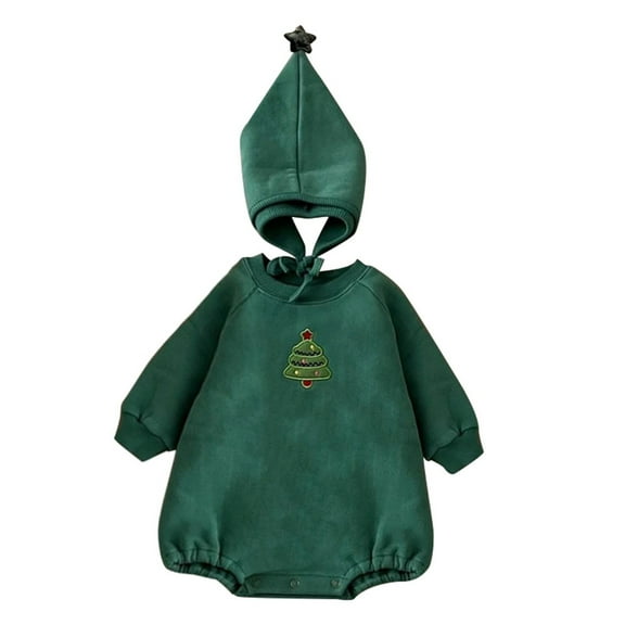 XDZJLR Baby Boy Girl Christmas Outfit Romper Unisex Xmas Long Sleeve Oversized Sweatshirt Onesie Bubble Hat Xmas Clothes Set Green 12-18 Months