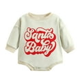 thumbnail image 1 of XDZJLR Baby Boy Girl Christmas Outfit Romper Xmas Cute Long Sleeve Crewneck Santa Letter Printing Sweatshirt Bodysuit Xmas Outfits Beige 3-6 Months, 1 of 8