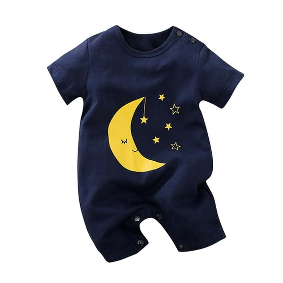 XDZJLR Baby Boy Girl Outfit Cotton Children Print Short Sleeve Jumpsuit Clothes Pajamas Black 3-6 Months