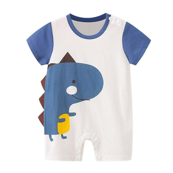 XDZJLR Baby Boy Girl Outfit Cotton Children Print Short Sleeve Jumpsuit Clothes Pajamas Sky Blue 0-3 Months