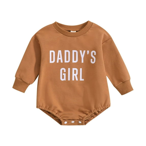 XDZJLR Baby Boy Girl Outfits Toddler Long Sleeve Letter Prints Rompers Jumpsuits Kids Clothes Brown 6-12 Months