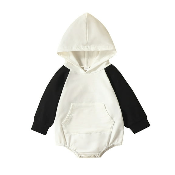 XDZJLR Baby Boy Girl Outfits Fall Clothes Oversized Hooded Pullover Sweatshirt Color Block Long Sleeve Bodysuit Outfits Black 6-12 Months