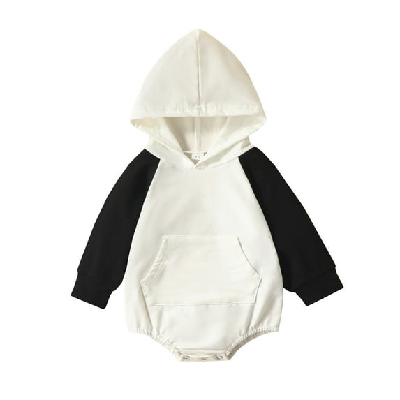 XDZJLR Baby Boy Girl Outfits Fall Clothes Oversized Hooded Pullover Sweatshirt Color Block Long Sleeve Bodysuit Outfits Black 6-12 Months