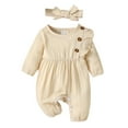 thumbnail image 1 of XDZJLR Baby Boy Girl Romper Autumn Winter Double Layer Crepe Jumpsuit With Waistband Long Pants Headband Outfit Toddlers Infants Beige 1-3 Months, 1 of 8