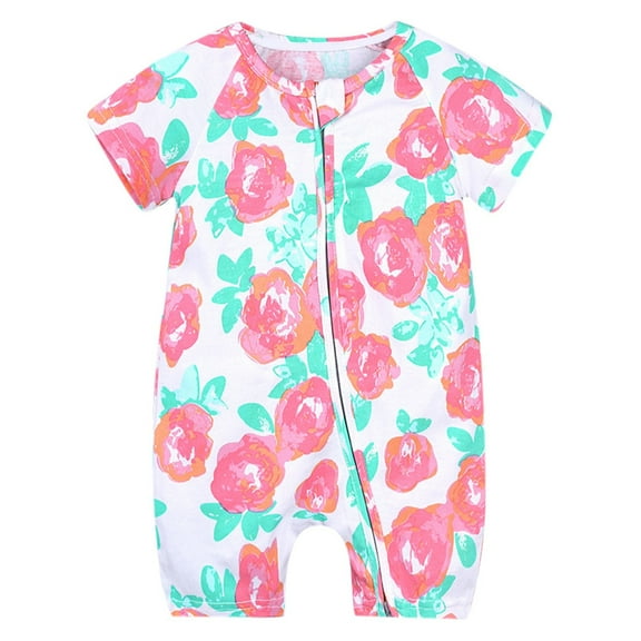XDZJLR Baby Boy Girl Romper Cotton Short Sleeved Print Double Zipper Crawl Suit Bodysuit Outfit 12-18 Months