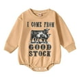 thumbnail image 1 of XDZJLR Baby Boy Girl Romper Long Sleeve Cartoon Cow Letter Prints Bodysuits Jumpsuit Clothes Beige 12-18 Months, 1 of 8