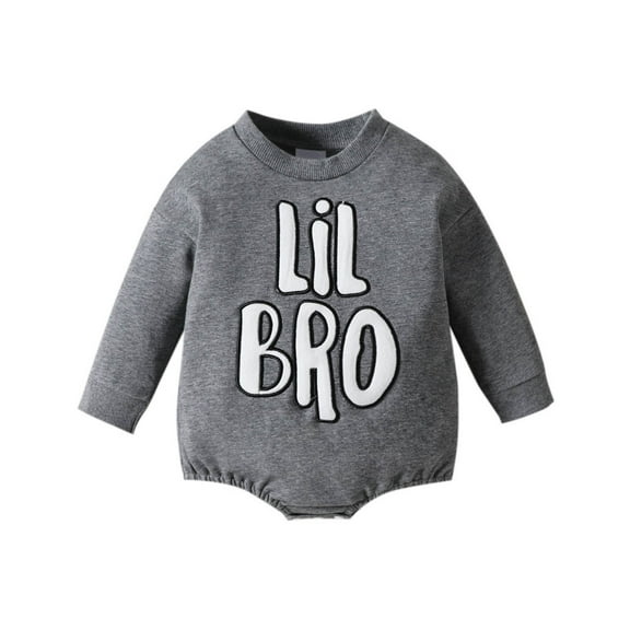XDZJLR Baby Boy Girl Romper Long Sleeve Letter Embroider Pullover Sweatshirt Bodysuits Grey 6-9 Months