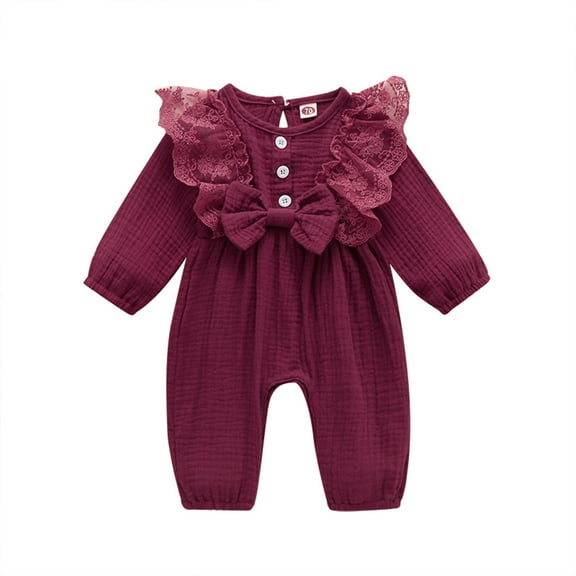 XDZJLR Baby Boy Girl Romper Long Sleeve Solid Bow Jumpsuit Red 6-12 Months