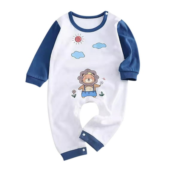 XDZJLR Baby Boy Girl Romper Child Long Sleeve Animals Cartoon Cute Cotton Patchwork Jumpsuit Clothes Outfit White 0-3 Months