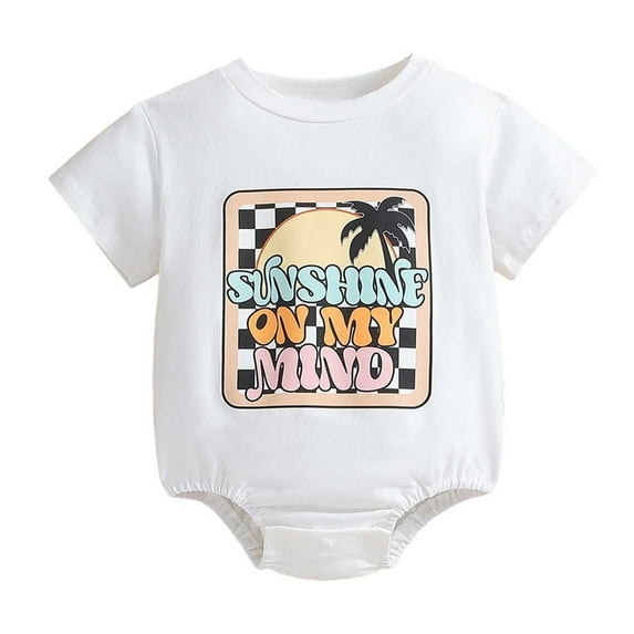 XDZJLR Baby Boy Girl Romper Girls' Haaiian Coconut Letter Print Bodysuit Short Sleeve Outfit White 12-18 Months