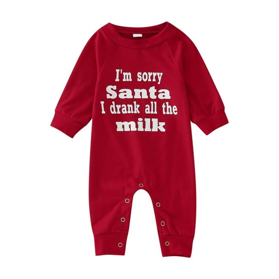 XDZJLR Baby Christmas Pajamas Long Sleeve Xmas Letter Prints Jumpsuit Clothes Romper Red 12-18 Months