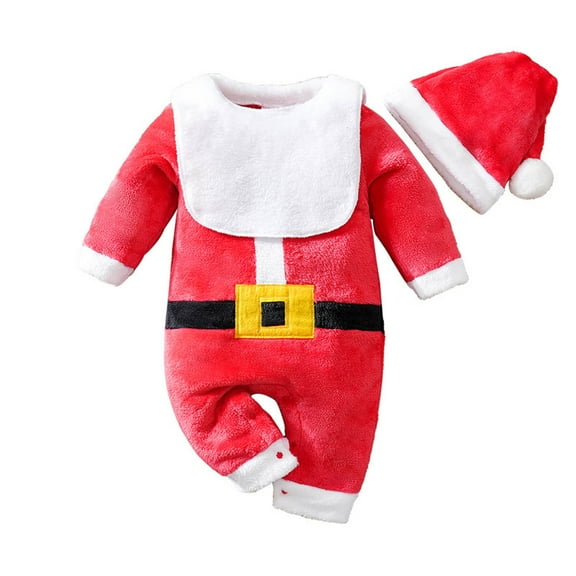 XDZJLR Baby Flannel Christmas Pajamas Boys Girls Xmas Romper Jumpsuit With Hat Winter Warm Lined Outfit Toddler Holiday Family Party Pjs 0-3 Months