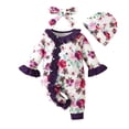 thumbnail image 1 of XDZJLR Baby Girl Romper Long Sleeve Floral Prints Pullover Jumpsuit Clothes Red 0-3 Months, 1 of 6