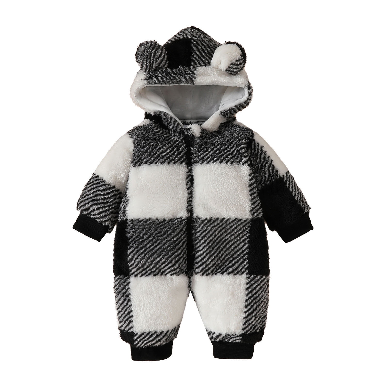 XDZJLR Baby Girls Boys Jumpsuits Boys Girls Long Sleeve Plaid Hooded Romper Homewear Sleepwear Pjs Black 3-6 Months