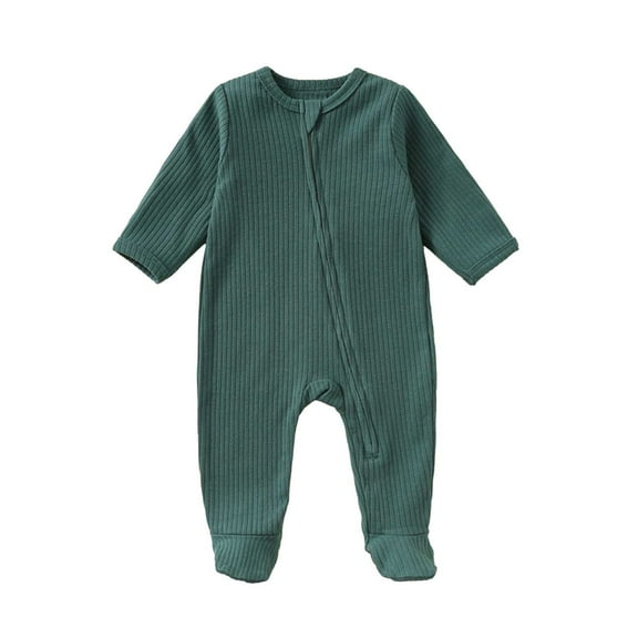 XDZJLR Baby Loungewear Bodysuit Winter Overall Long Sleeve Zipper Jumpsuit Newborn Clothes 0-1 Year Pj'S Dark Green 18-24 Months