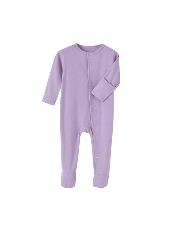 Baby Sleepers Cotton Jumpsuit Winter Ribbed Long Sleeve Soft Comfortable Bodysuit Toddler Clothes Pajama Light Purple 9-12 Months