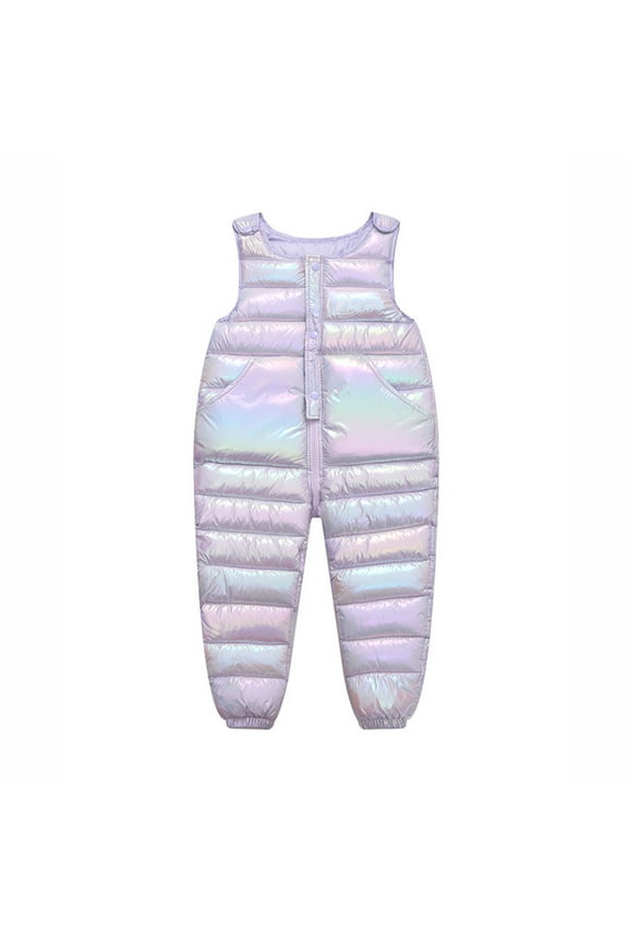 Baby Snow Suit Winter Coat Children Kids Toddler Boys Girls Sleeveless Warm Shiny Jumpsuit Cotton Wadded Suspender Ski Bib Pants Overalls Trousers Clothes Outfits White 2-3 Years