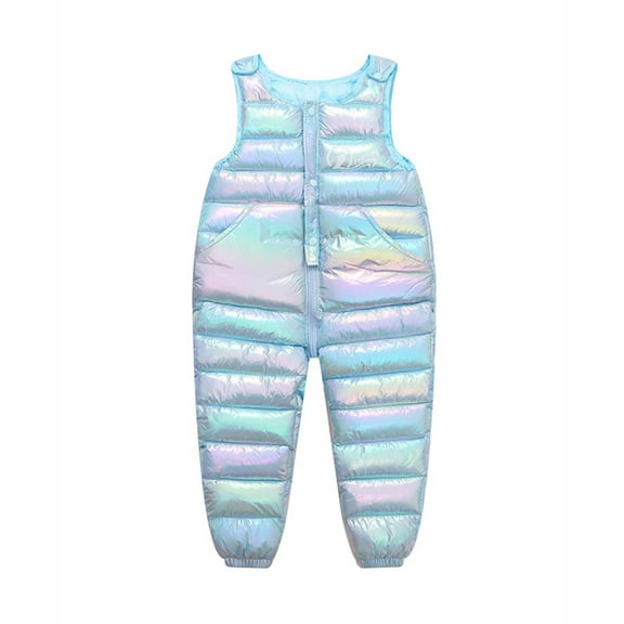 XDZJLR Baby Snow Suit Winter Coat Children Kids Toddler Sleeveless Warm Shiny Jumpsuit Cotton Wadded Suspender Ski Bib Pants Overalls Trousers Clothes Outfits Light Blue 3-4 Years