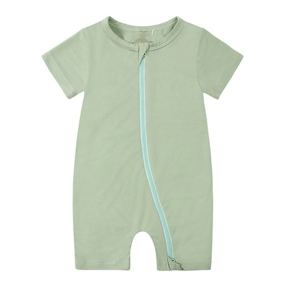 XDZJLR Bamboo Baby Pajamas Newborn Infant Rompers Zipper Short Sleeve Sleeper Jumpsuit Sleepwear Onesies Light Green 12-18 Months