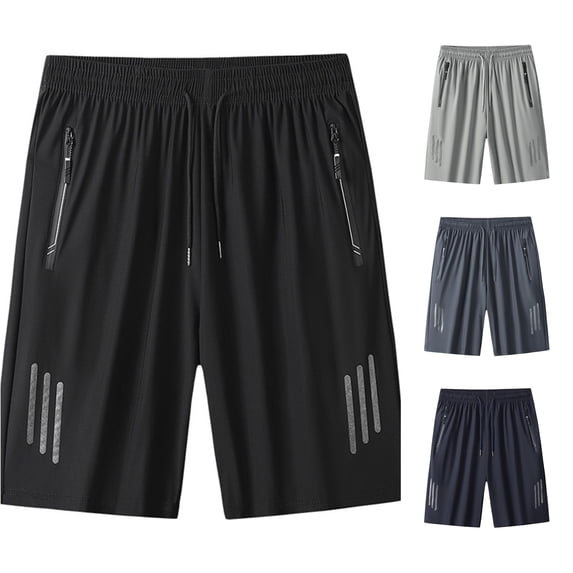 XDZJLR Big And Tall Athletic Shorts For Men Cooling Ice Silk Sport Lightweight Breathable With Pockets Zip Elastic Waist Drawstring Shorts Fitness Training Outdoor Trousers Black M