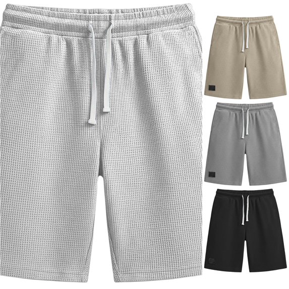 XDZJLR Big And Tall Men'S Shorts Waffle Knit Casual Shorts With Straight Leg And Pockets Lightweight Breathable Summer Shorts Athletic Shorts For Men White M