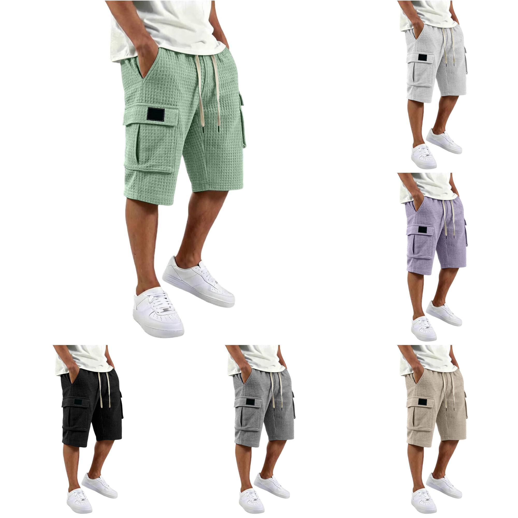 XDZJLR Big And Tall Men Shorts Cargo Summer Casual Solid Waffle