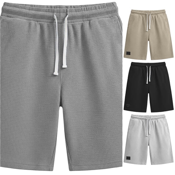 XDZJLR Big And Tall Mens Casual Shorts Waffle Knit Casual Shorts With Straight Leg And Pockets Lightweight Breathable Summer Shorts Mens Shorts Athletic Grey L