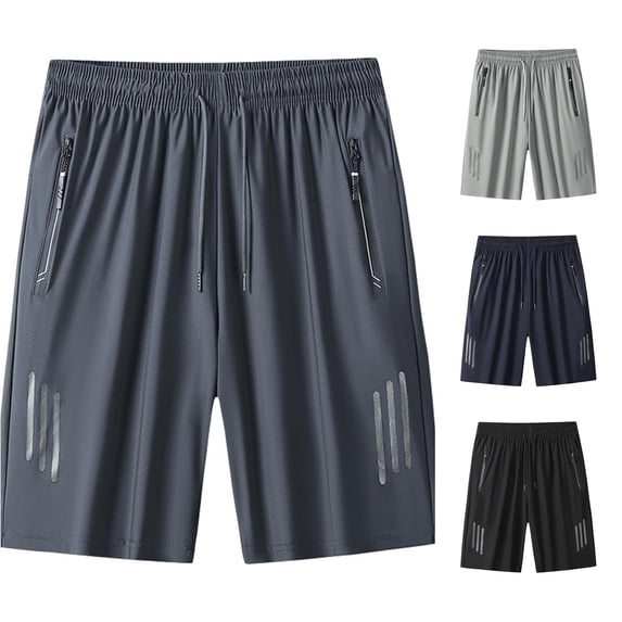 XDZJLR Big And Tall Mens Gym Shorts Cooling Ice Silk Sport Lightweight Breathable With Pockets Zip Elastic Waist Drawstring Shorts Fitness Training Outdoor Trousers Dark Gray 5Xl