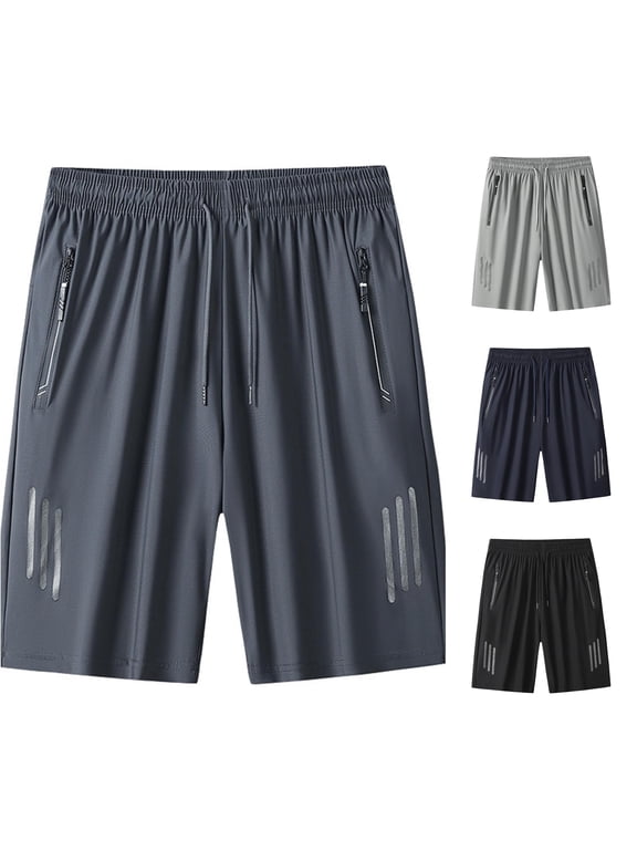Big And Tall Mens Workout Shorts Cooling Ice Silk Sport Lightweight Breathable With Pockets Zip Elastic Waist Drawstring Shorts Fitness Training Outdoor Trousers Dark Gray 6Xl