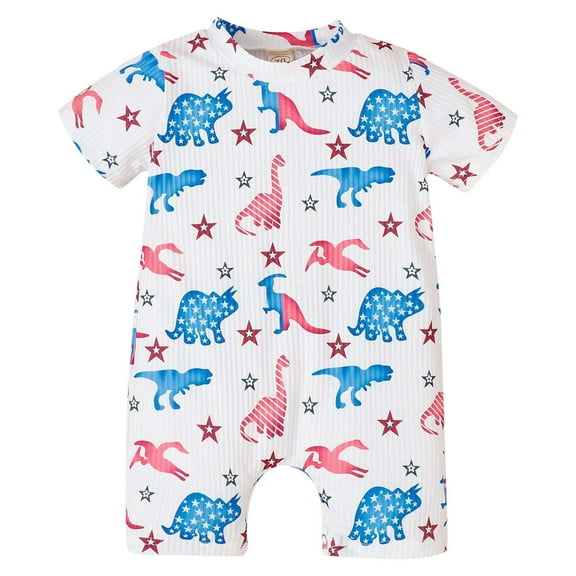 XDZJLR Boys Girls Onesie Pajamas Cotton Toddler Short Sleeve Cartoon Dinosaur Prints Rompers Jumpsuits Romper White 3-6 Months