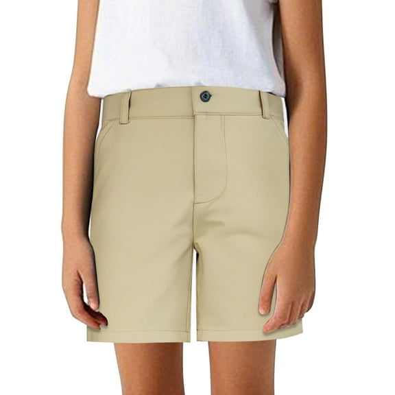 XDZJLR Boys' Shorts Youth Stretch School Clothes Kids Flat Front Dress Chino Twill Casual Pockets Knee Length Short Pants Khaki 5-6 Years