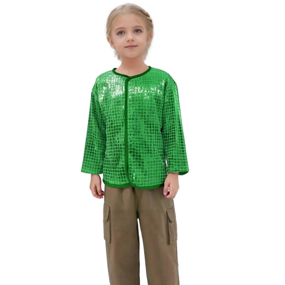 XDZJLR Boys Tee Girls Shiny Sequin Jacket Long Sleeve Lightweight Jackets Coat Club Party Tees 6-7 Years