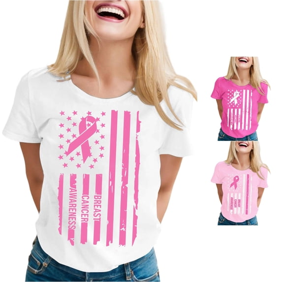 XDZJLR Cancer Gifts Womens Shirt Pink Ribbon Graphic Short Sleeve Relaxed Fit T Shirt Tops Tshirts White 2Xl