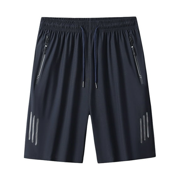 XDZJLR Cargo Shorts for Men Ice Silk Sport Breathable Pocket with Zip Sports Elastic Waist Drawstring Fitness Training Outdoor Trousers Knee Length Short Pants Dark Blue XXXXXXL