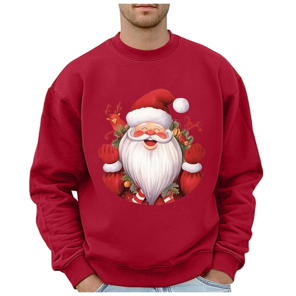 XDZJLR Christmas Crewneck Sweatshirt Men Xmas Graphic Print Pullover Hoodie Festive No Hood Mens Sweatshirt Red M