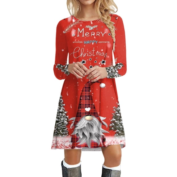 XDZJLR Christmas Dresses For Women Xmas Swing Mini Dress Xmas Print Casual Dresses Sky Blue Xxl