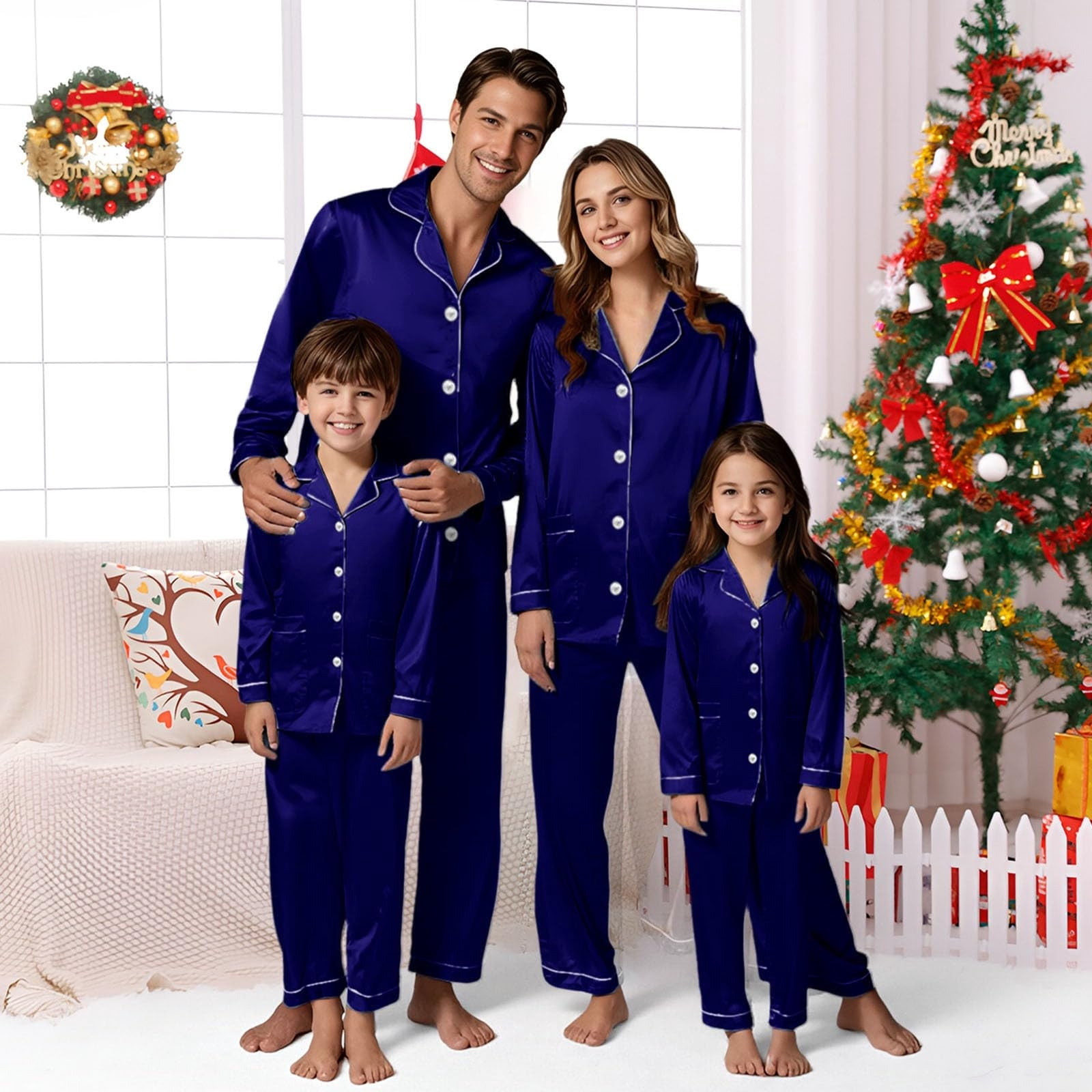 XDZJLR Christmas Family Pajamas Matching Set Long Sleeve Satin Silk ...