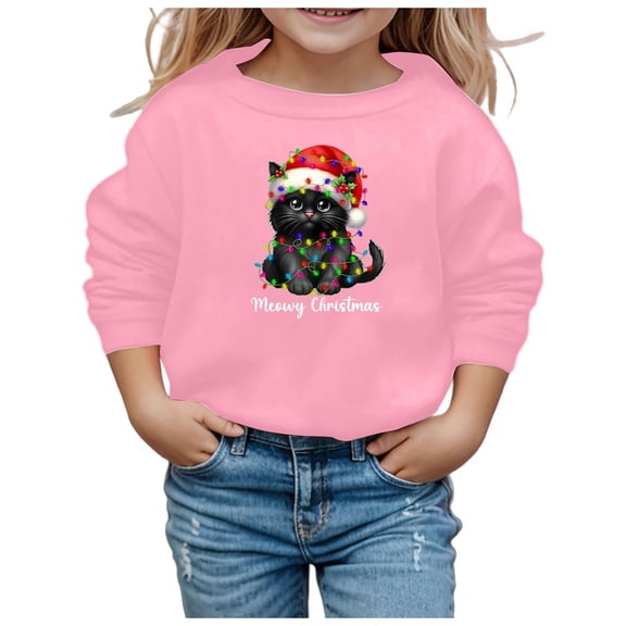 XDZJLR Christmas Hoodie For Girl Xmas Casual Fashion Printed Long Sleeved Crew Neck Sweatshirts Hoodies Pink 8-9 Years