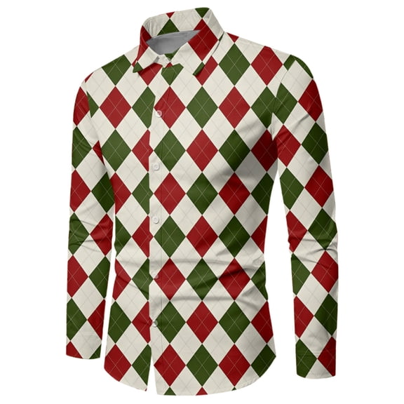 XDZJLR Christmas Shirts For Men Male Winter Xmas Long Sleeve Button Full Print Funny Special Atmosphere Polo Shirts For Men Mint Green M