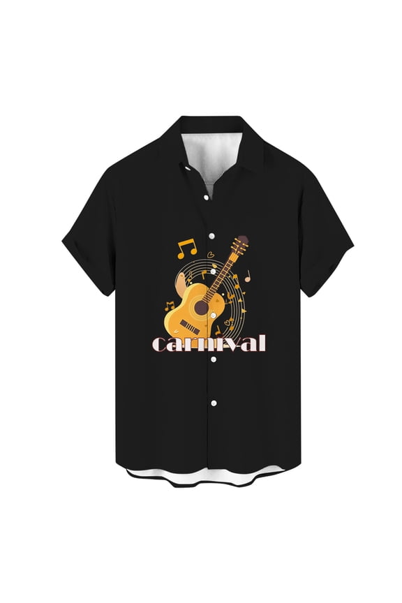Dress Shirts For Men Couple'S Spring Summer Fashion Loose Music Guitar Printed Short Sleeved Shirt For Disco Party Nightclub Prom Xxxxl