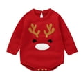 thumbnail image 1 of XDZJLR First Christmas Baby Girl Outfit Xmas Deer Knit Sweater Long Sleeve Striped Jumpsuit Warm Fall Winter Clothes Onesie Red 0-3 Months, 1 of 9